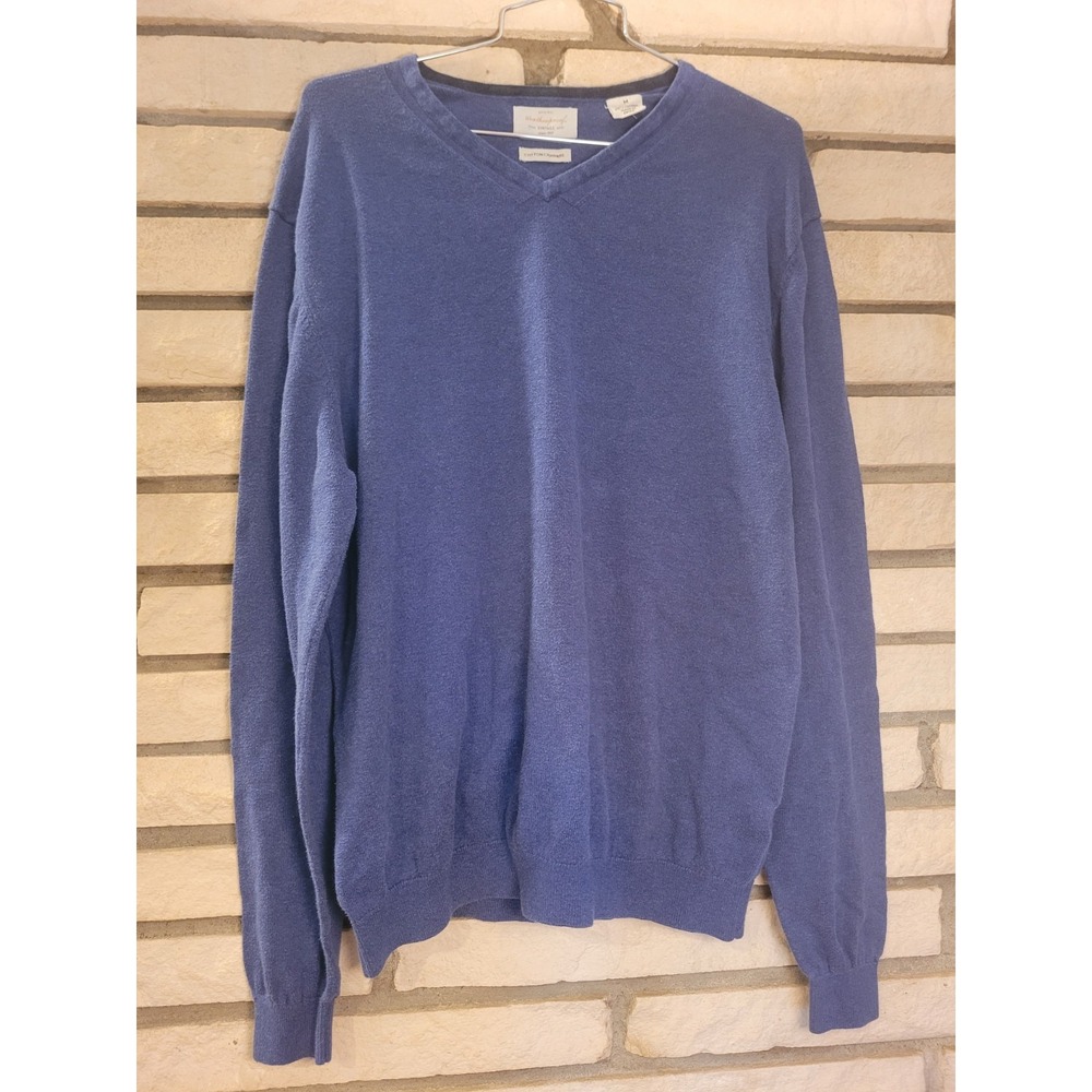 Weatherproof Vintage Mens Blue Cotton Cashmere V-Neck Sweater Medium Pullover